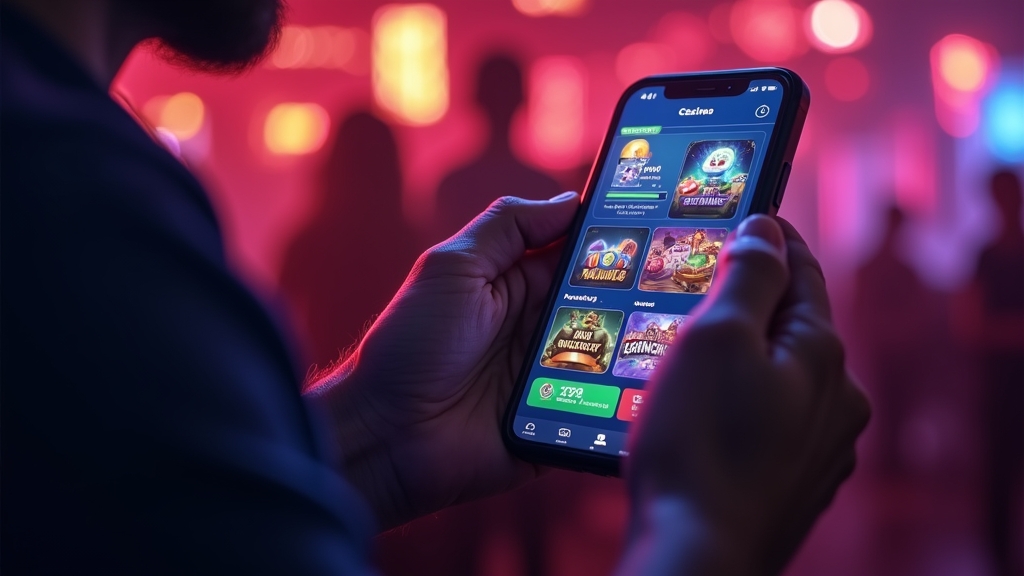 Mobiele toegang tot spellen op een smartphone met donkere casino-uitstraling